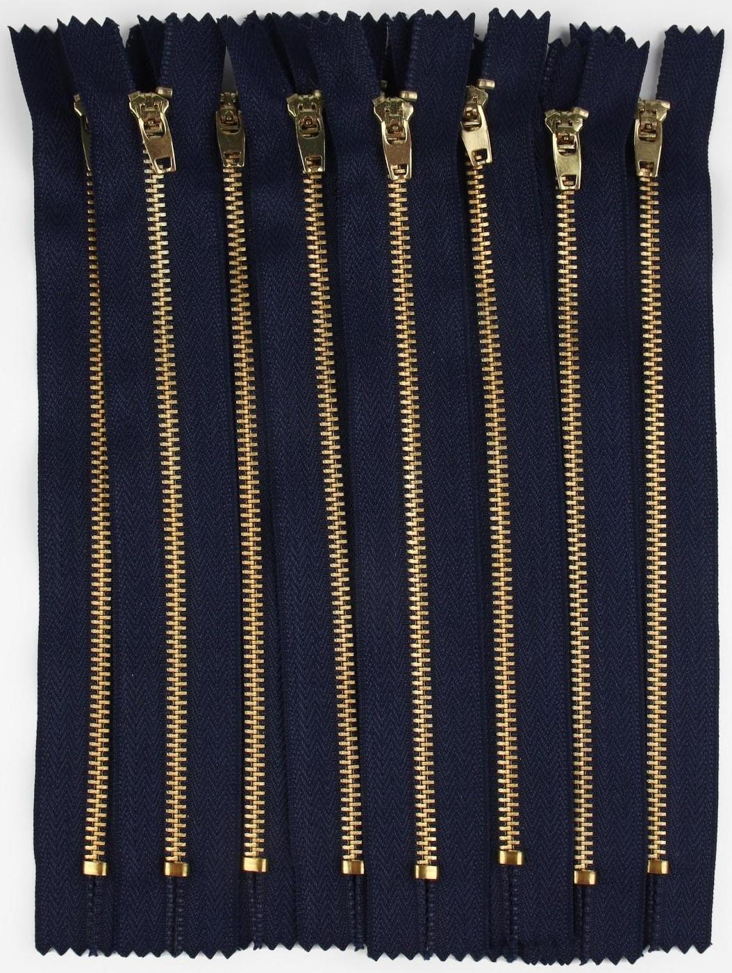 Молния металлическая, №3, неразъёмная, замок автомат, 18 см, цвет тёмно-синий/золотой