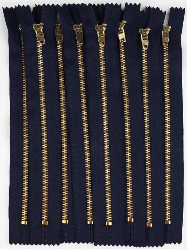 Молния металлическая, №3, неразъёмная, замок автомат, 18 см, цвет тёмно-синий/золотой