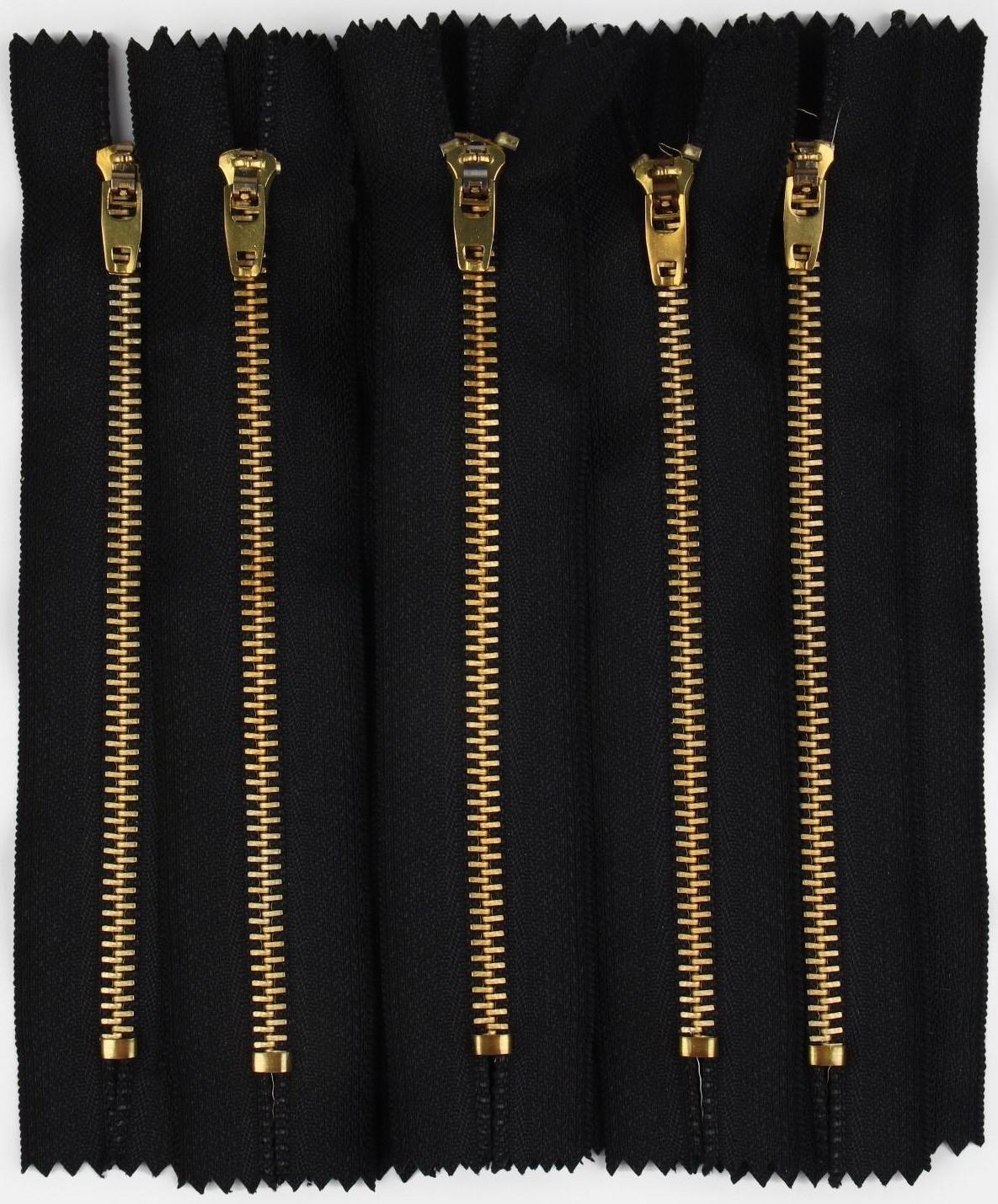 Молния металлическая, №4, неразъёмная, замок автомат, 14 см, цвет чёрный/золотой