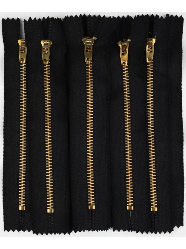 Молния металлическая, №4, неразъёмная, замок автомат, 14 см, цвет чёрный/золотой