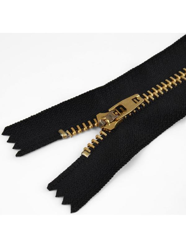 Молния металлическая, №4, неразъёмная, замок автомат, 14 см, цвет чёрный/золотой