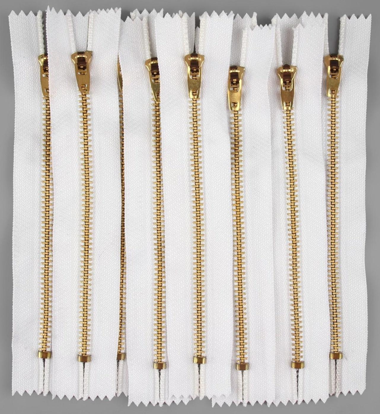 Молния металлическая, №4, неразъёмная, замок автомат, 14 см, цвет белый/золотой