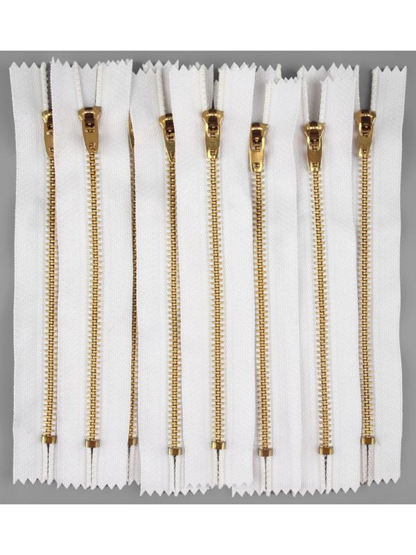 Молния металлическая, №4, неразъёмная, замок автомат, 14 см, цвет белый/золотой
