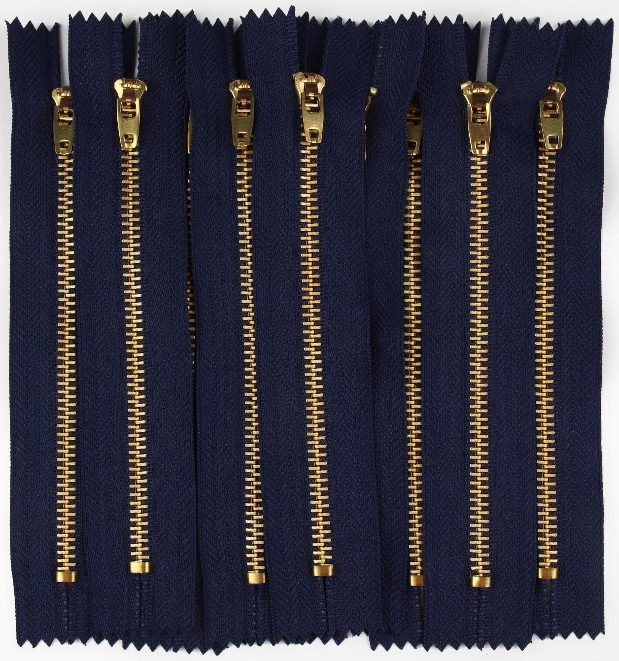 Молния металлическая, №4, неразъёмная, замок автомат, 14 см, цвет тёмно-синий/золотой