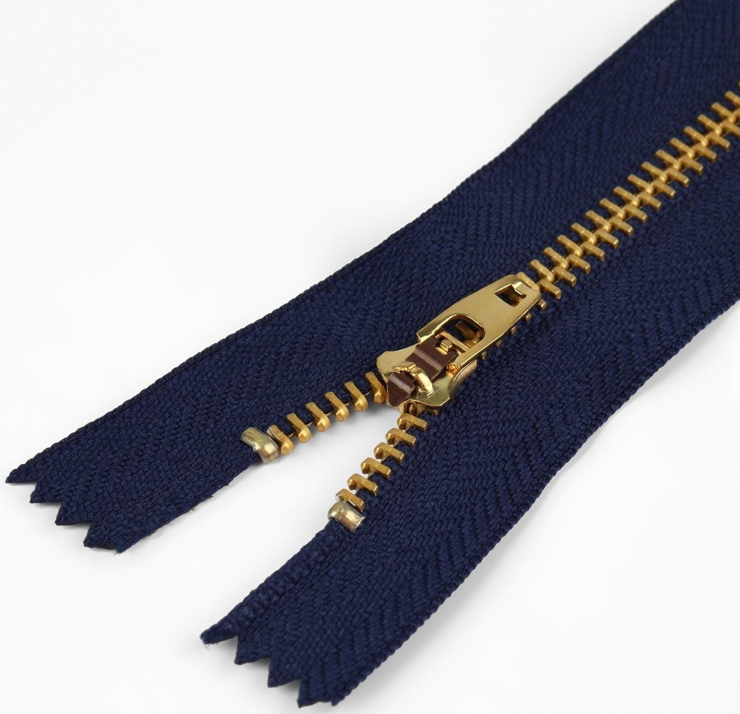 Молния металлическая, №4, неразъёмная, замок автомат, 14 см, цвет тёмно-синий/золотой