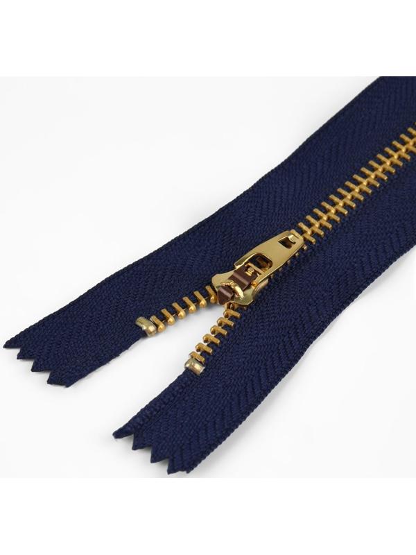 Молния металлическая, №4, неразъёмная, замок автомат, 14 см, цвет тёмно-синий/золотой