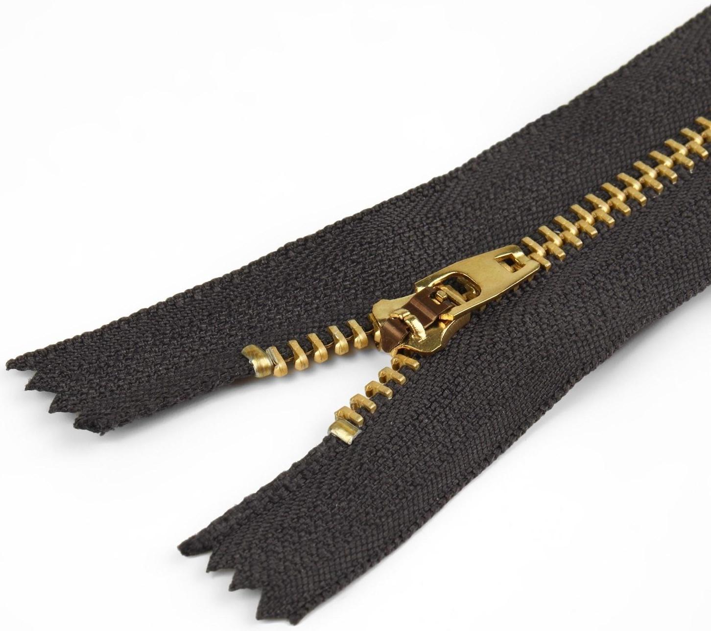 Молния металлическая, №4, неразъёмная, замок автомат, 14 см, цвет серый/золотой