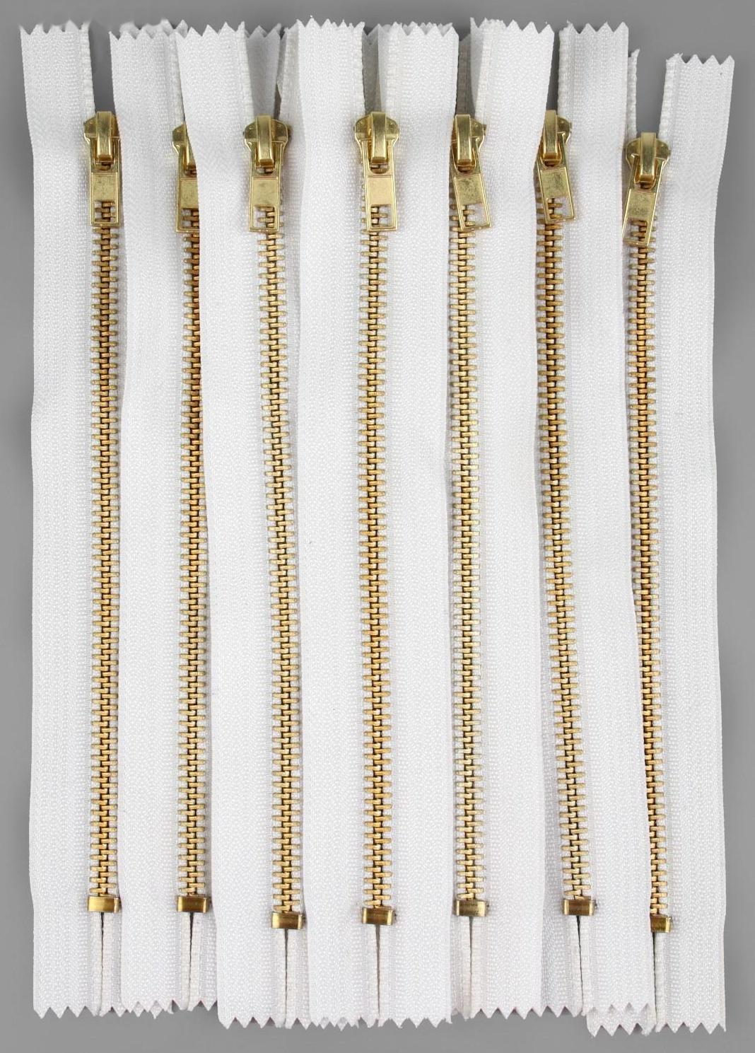 Молния металлическая, №5, неразъёмная, замок автомат, 18 см, цвет белый/золотой