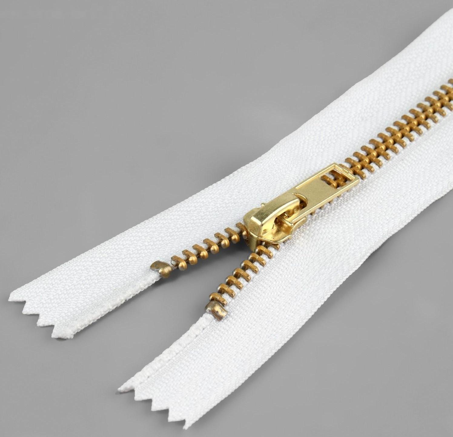 Молния металлическая, №5, неразъёмная, замок автомат, 18 см, цвет белый/золотой
