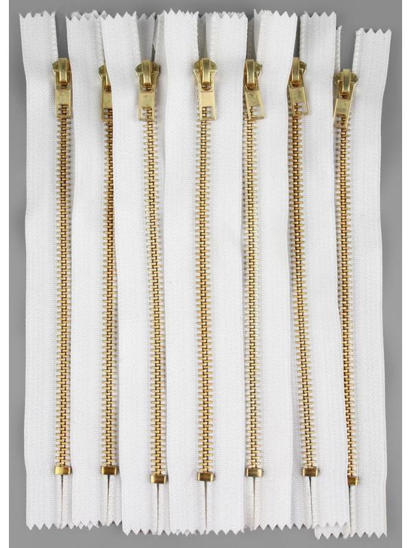 Молния металлическая, №5, неразъёмная, замок автомат, 18 см, цвет белый/золотой