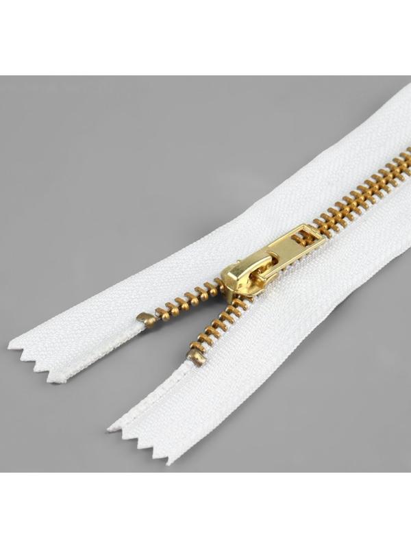 Молния металлическая, №5, неразъёмная, замок автомат, 18 см, цвет белый/золотой