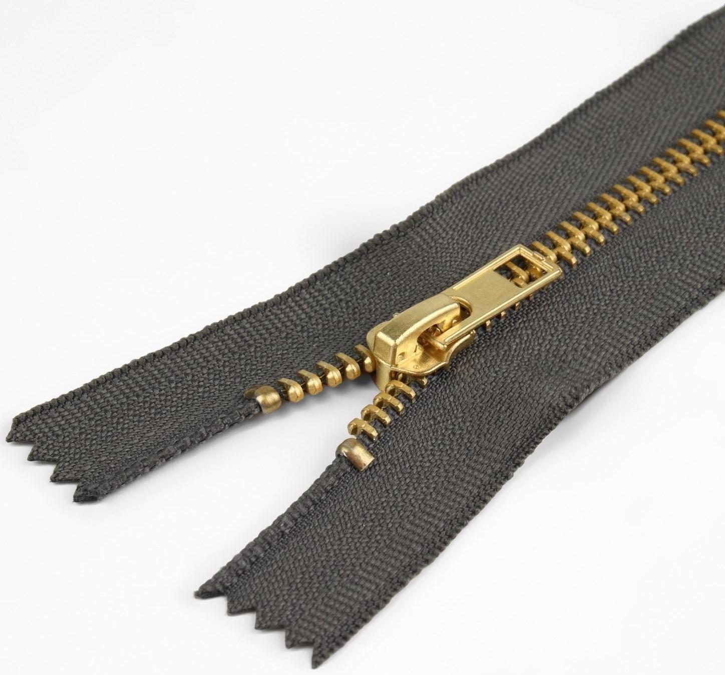 Молния металлическая, №5, неразъёмная, замок автомат, 18 см, цвет серый/золотой