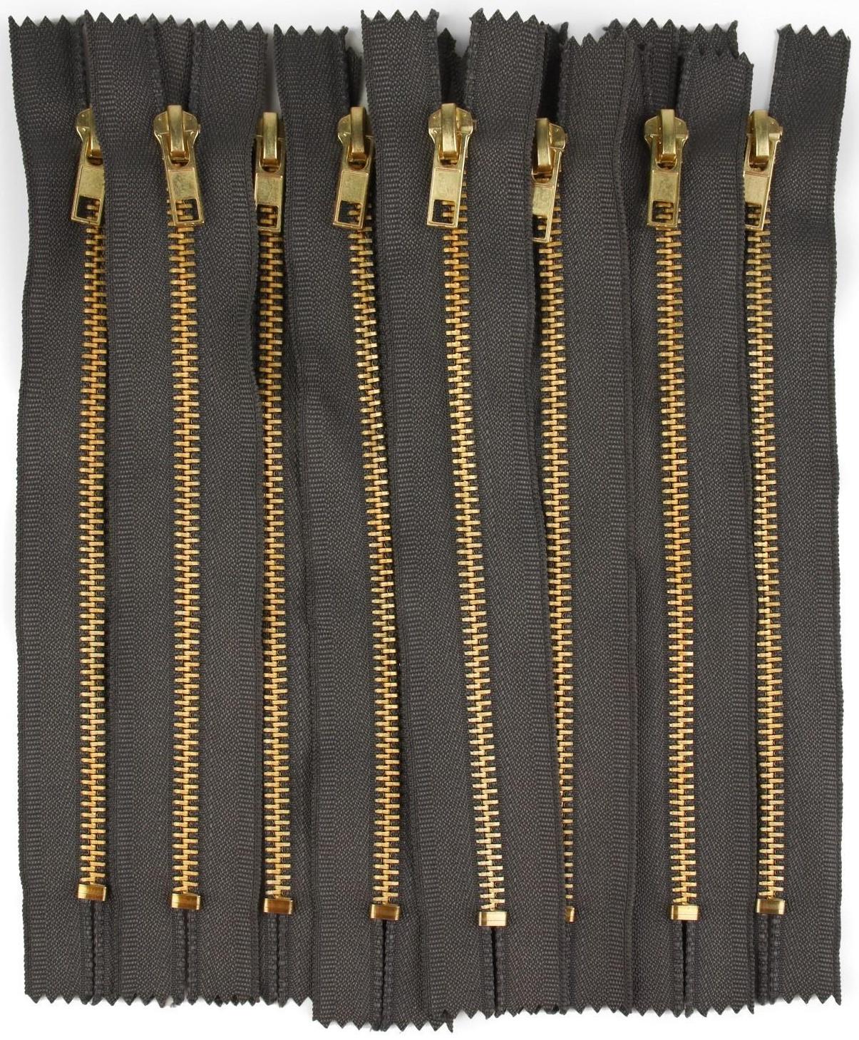 Молния металлическая, №5, неразъёмная, замок автомат, 18 см, цвет серый/золотой