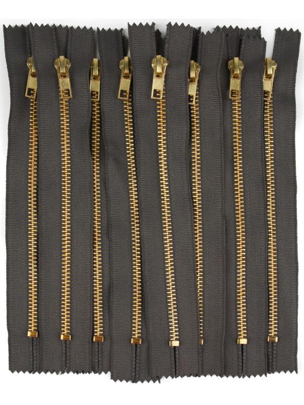 Молния металлическая, №5, неразъёмная, замок автомат, 18 см, цвет серый/золотой