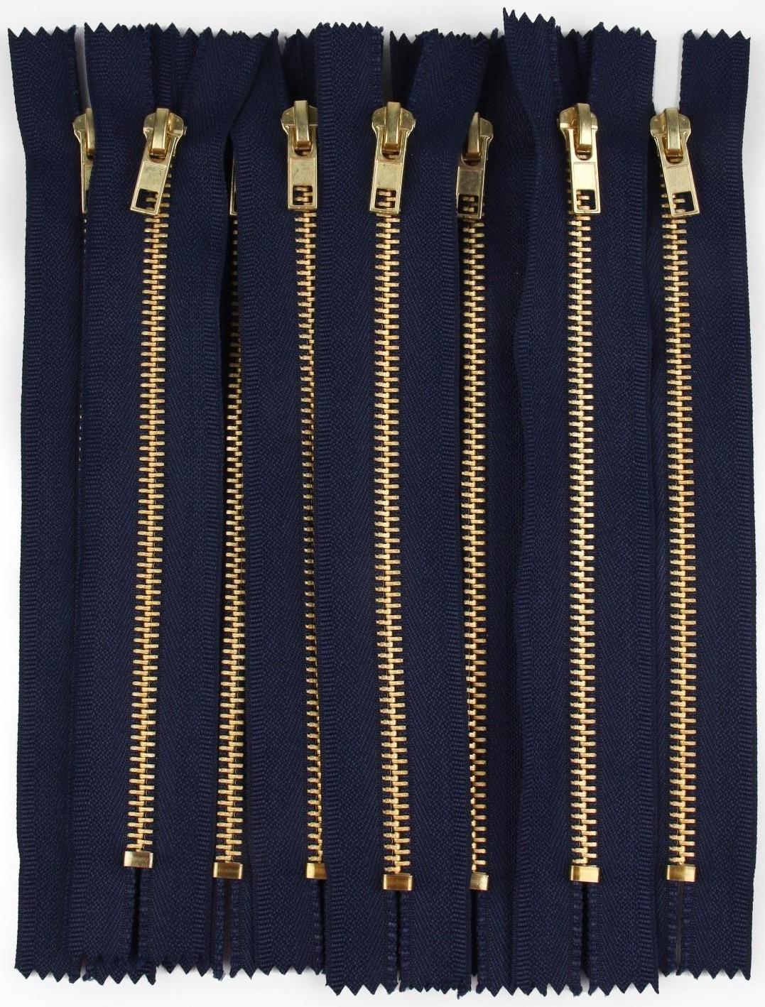 Молния металлическая, №5, неразъёмная, замок автомат, 18 см, цвет тёмно-синий/золотой