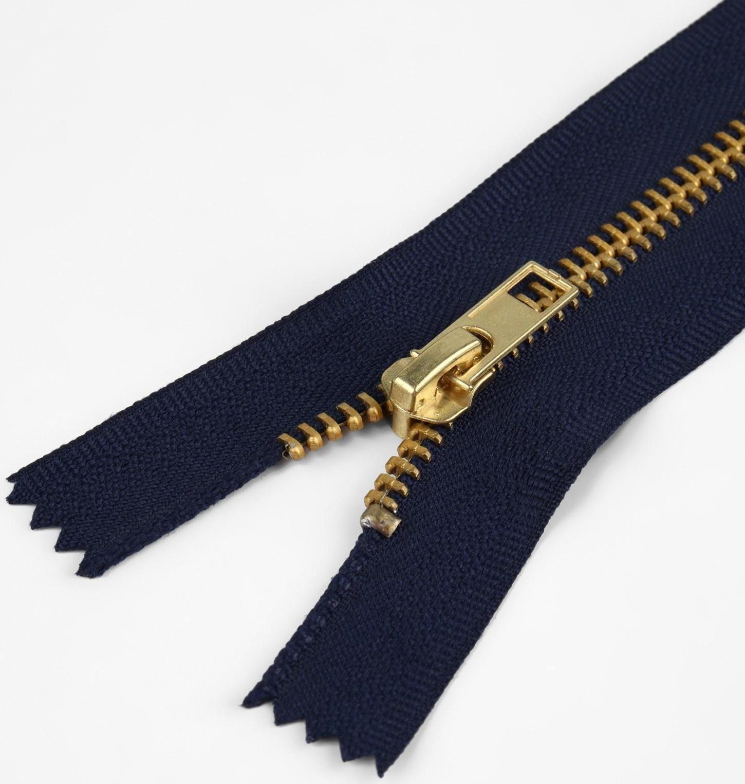 Молния металлическая, №5, неразъёмная, замок автомат, 18 см, цвет тёмно-синий/золотой