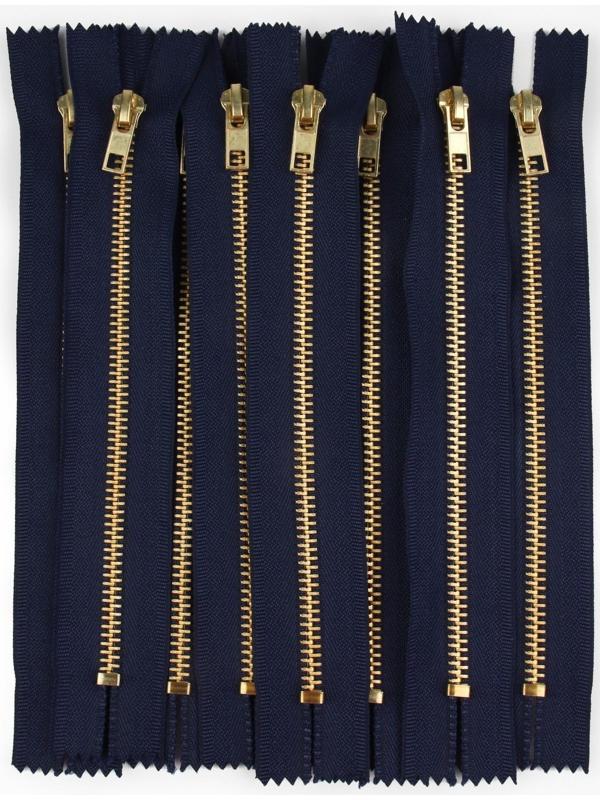 Молния металлическая, №5, неразъёмная, замок автомат, 18 см, цвет тёмно-синий/золотой