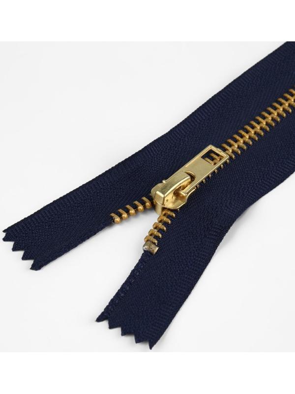 Молния металлическая, №5, неразъёмная, замок автомат, 18 см, цвет тёмно-синий/золотой