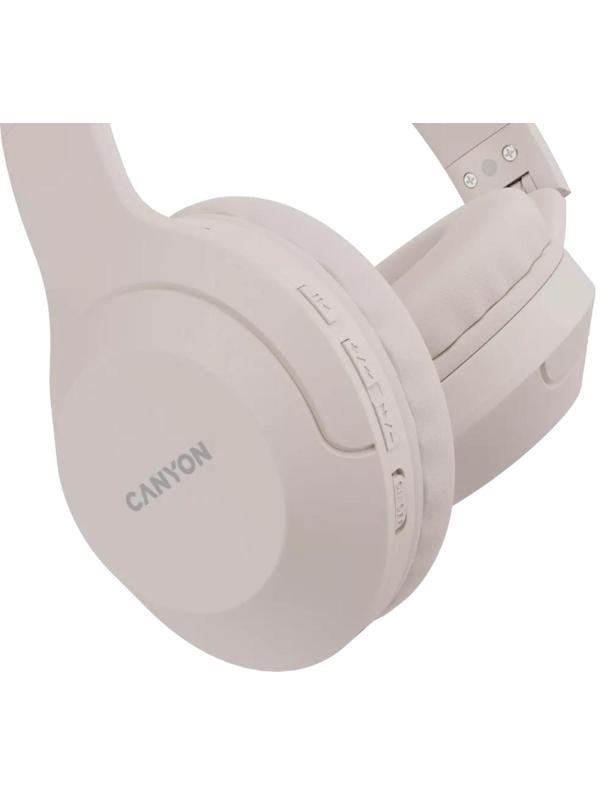 Наушники Canyon CNS-CBTHS3BE, полноразмерные, микрофон, BT 5.1, 300 мАч, бежевые