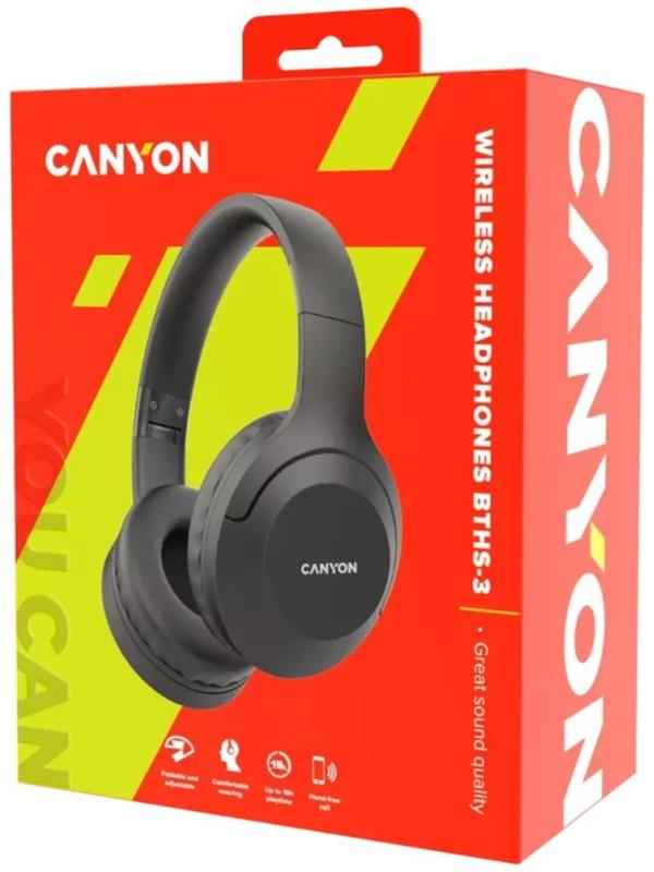 Наушники Canyon CNS-CBTHS3DG, полноразмерные, микрофон, BT 5.1, 300 мАч, серые