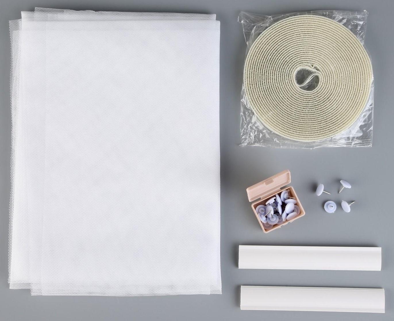 Сетка москитная с крепежом и ПВХ профилями для дверных проемов, 1,5×2,1 м, в пакете, цвет белый