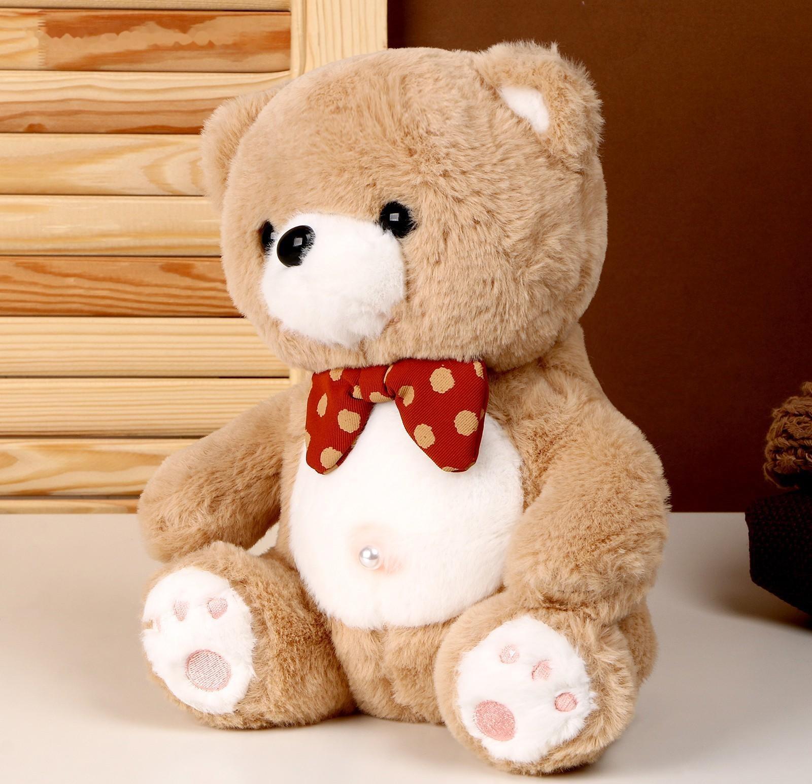 Мягкая игрушка «Медведь», с бантиком в горох, 26 см, цвет бежевый