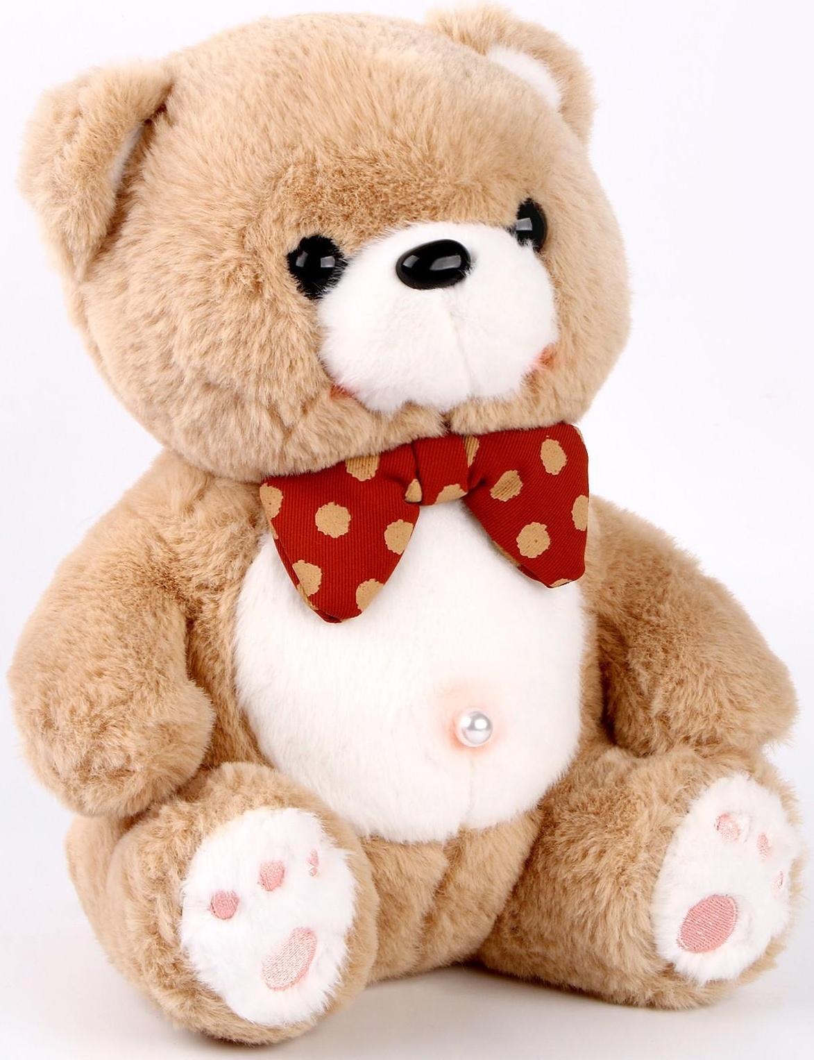 Мягкая игрушка «Медведь», с бантиком в горох, 26 см, цвет бежевый