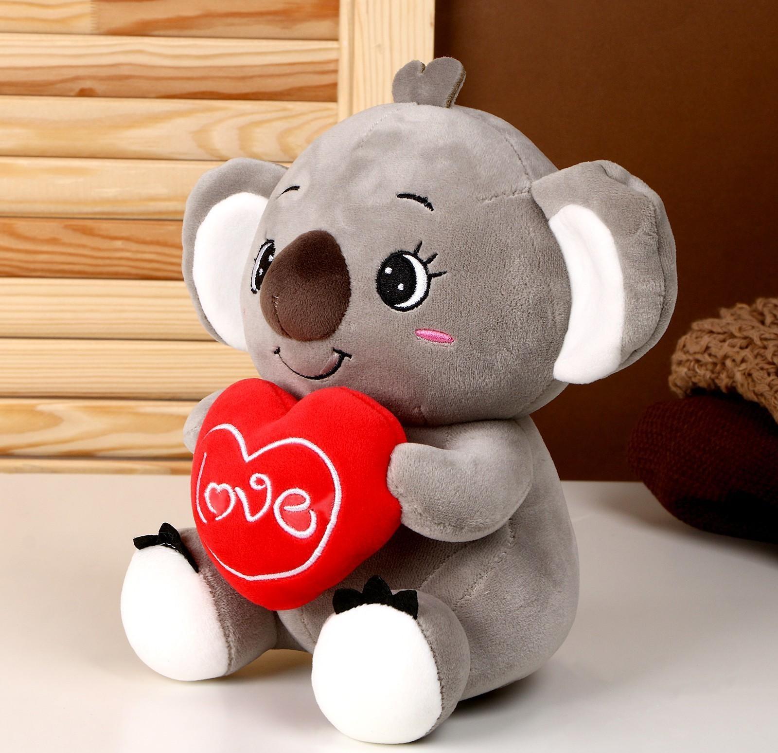 Мягкая игрушка «Коала» с сердцем, 22 см, цвет серый