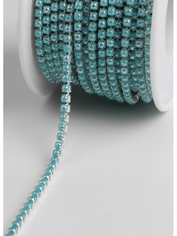 Цепь с жемчугом, 2 мм, SS6, 9 ± 1 м, цвет бирюзовый