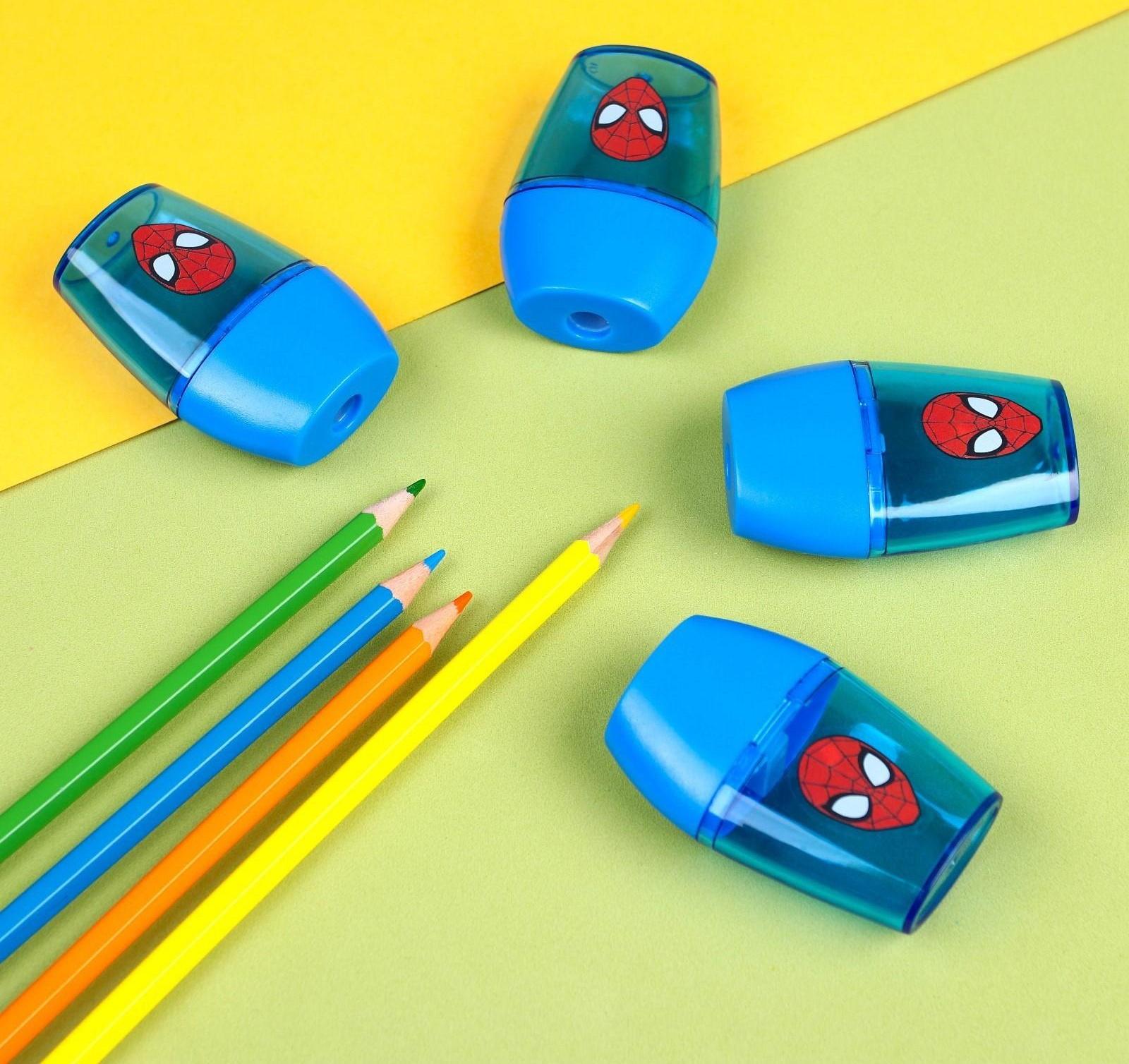 Точилка пластиковая, цвет синий, Человек-паук