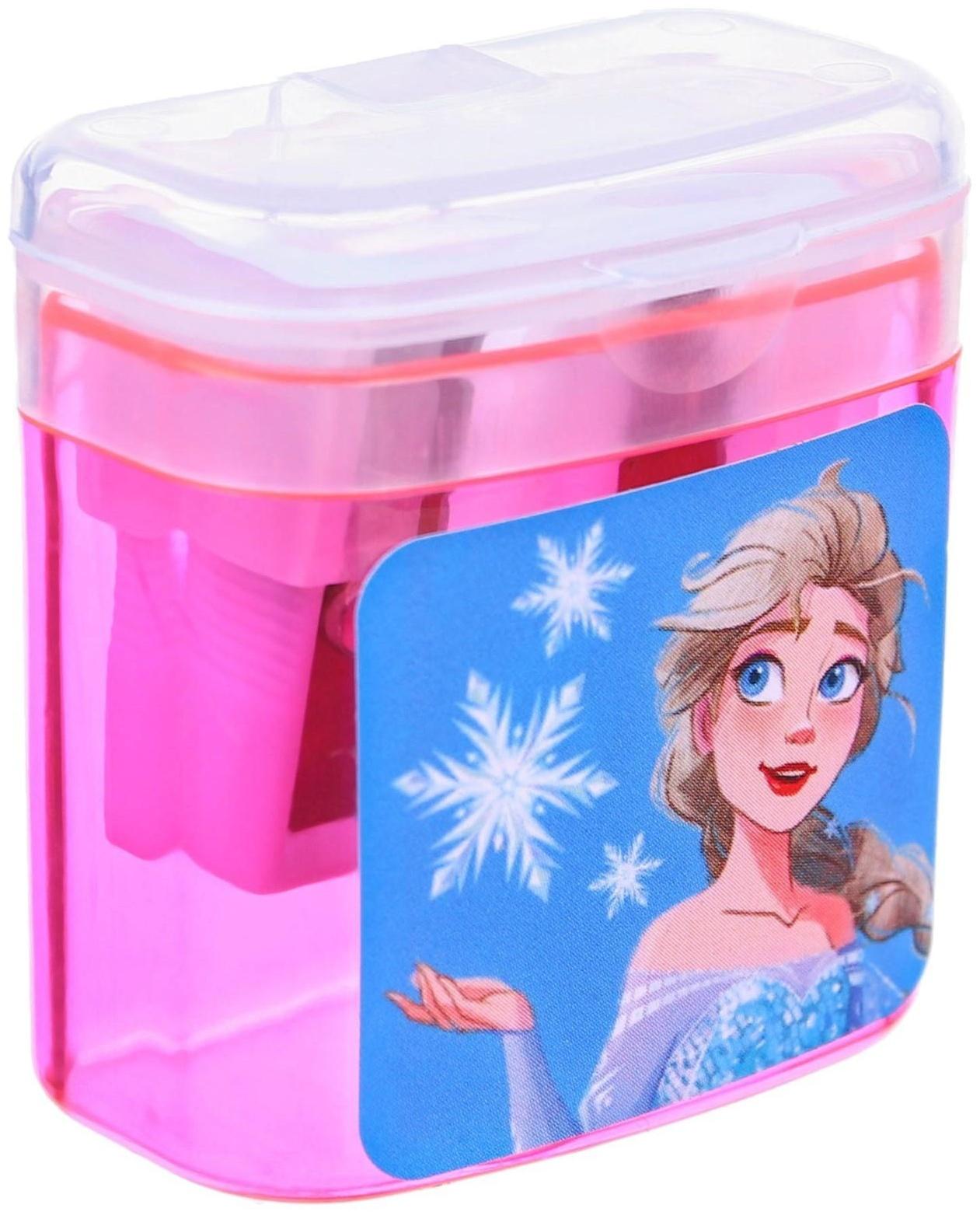 Точилка пластиковая с контейнером, двойная, МИКС, Холодное сердце