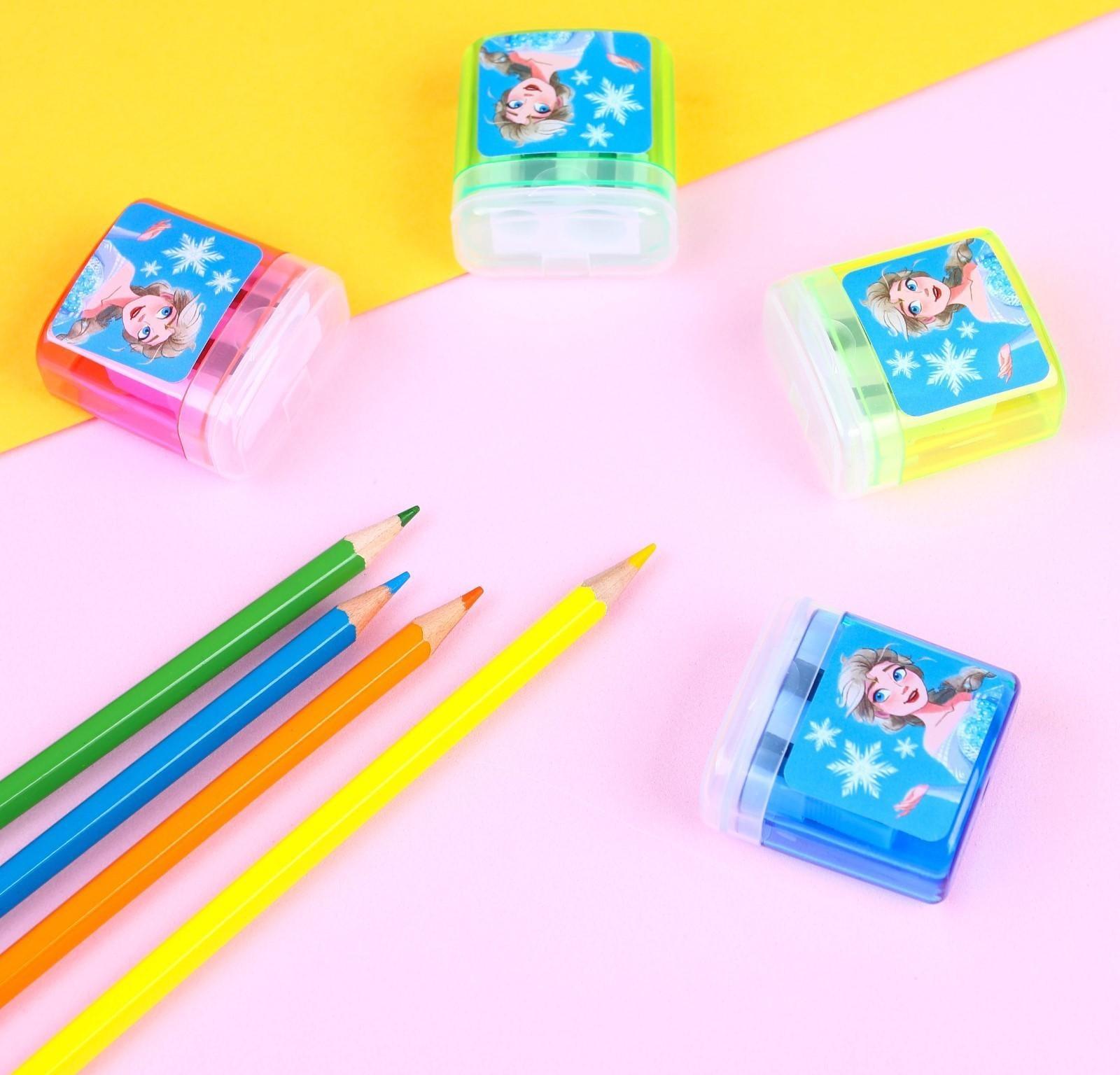 Точилка пластиковая с контейнером, двойная, МИКС, Холодное сердце