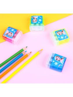 Точилка пластиковая с контейнером, двойная, МИКС, Холодное сердце