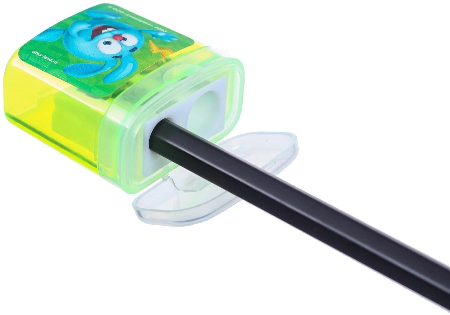 Точилка пластиковая с контейнером, двойная, МИКС, Смешарики