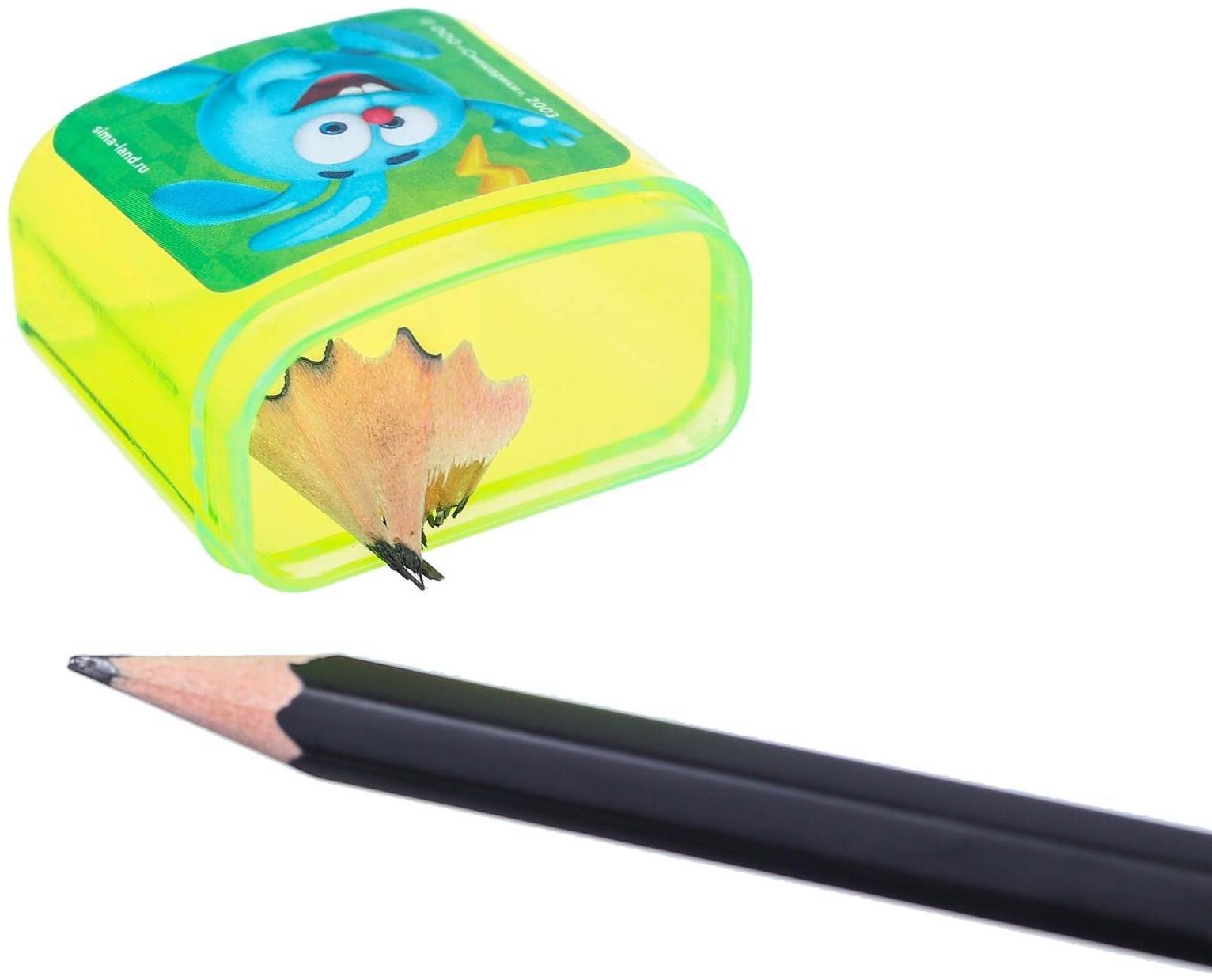 Точилка пластиковая с контейнером, двойная, МИКС, Смешарики