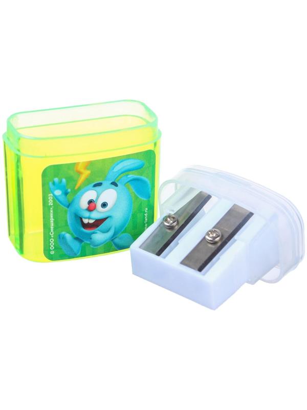 Точилка пластиковая с контейнером, двойная, МИКС, Смешарики