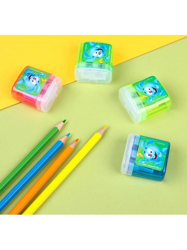 Точилка пластиковая с контейнером, двойная, МИКС, Смешарики