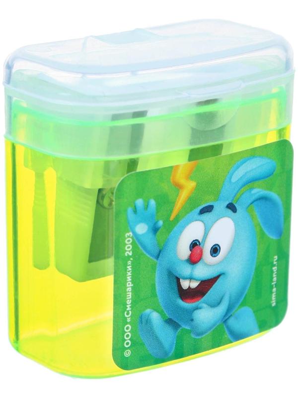 Точилка пластиковая с контейнером, двойная, МИКС, Смешарики