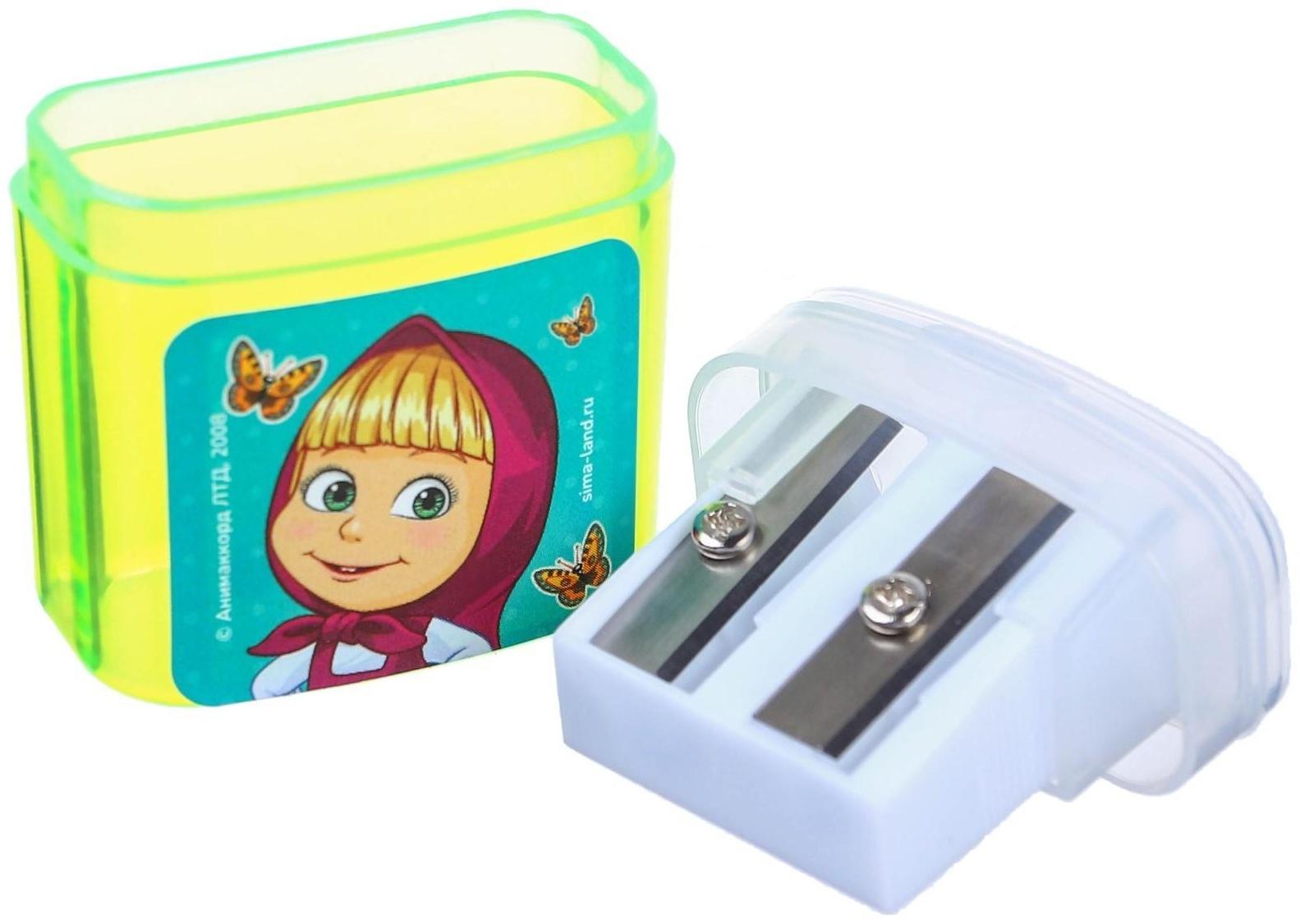 Точилка пластиковая с контейнером, двойная, МИКС, Маша и Медведь
