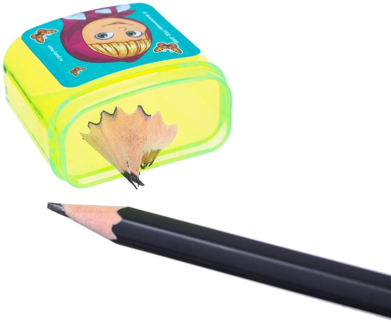 Точилка пластиковая с контейнером, двойная, МИКС, Маша и Медведь