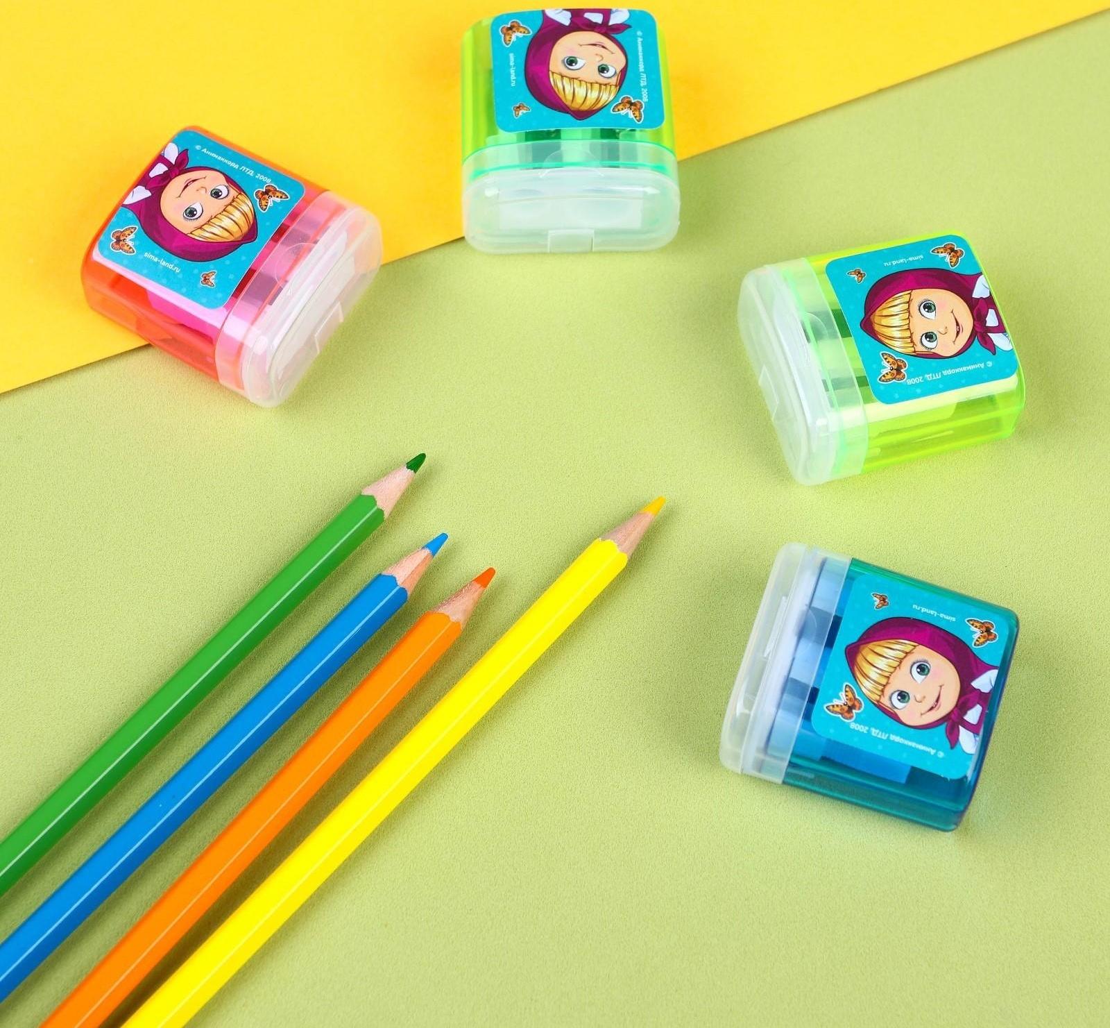 Точилка пластиковая с контейнером, двойная, МИКС, Маша и Медведь