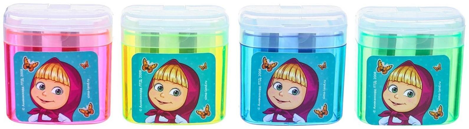 Точилка пластиковая с контейнером, двойная, МИКС, Маша и Медведь