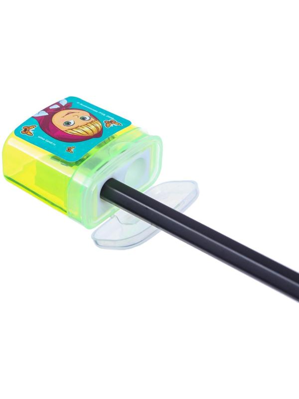 Точилка пластиковая с контейнером, двойная, МИКС, Маша и Медведь