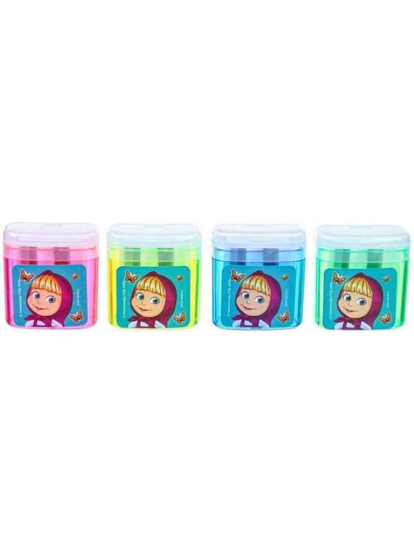 Точилка пластиковая с контейнером, двойная, МИКС, Маша и Медведь