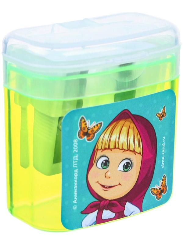 Точилка пластиковая с контейнером, двойная, МИКС, Маша и Медведь