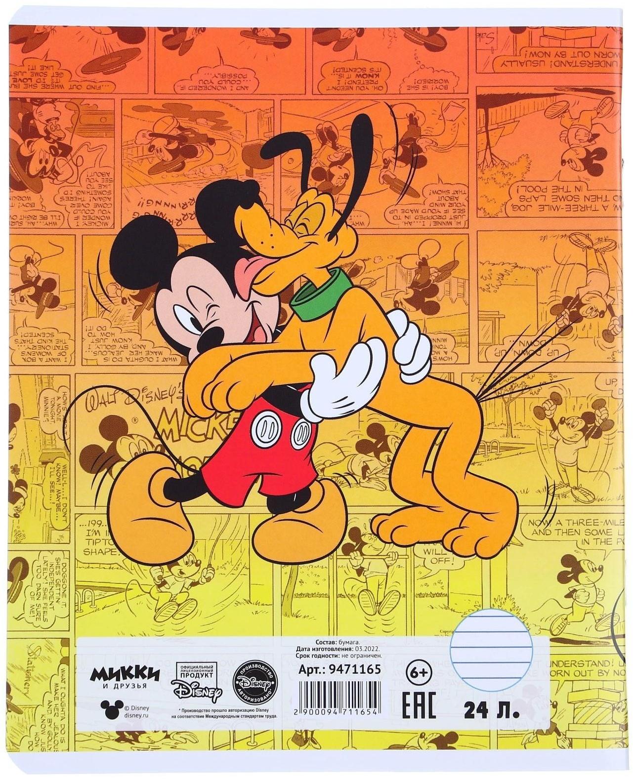 Тетрадь 24 листа, 5 видов, линейка,  мелованная бумага,Минни Маус / Микс 10 шт.