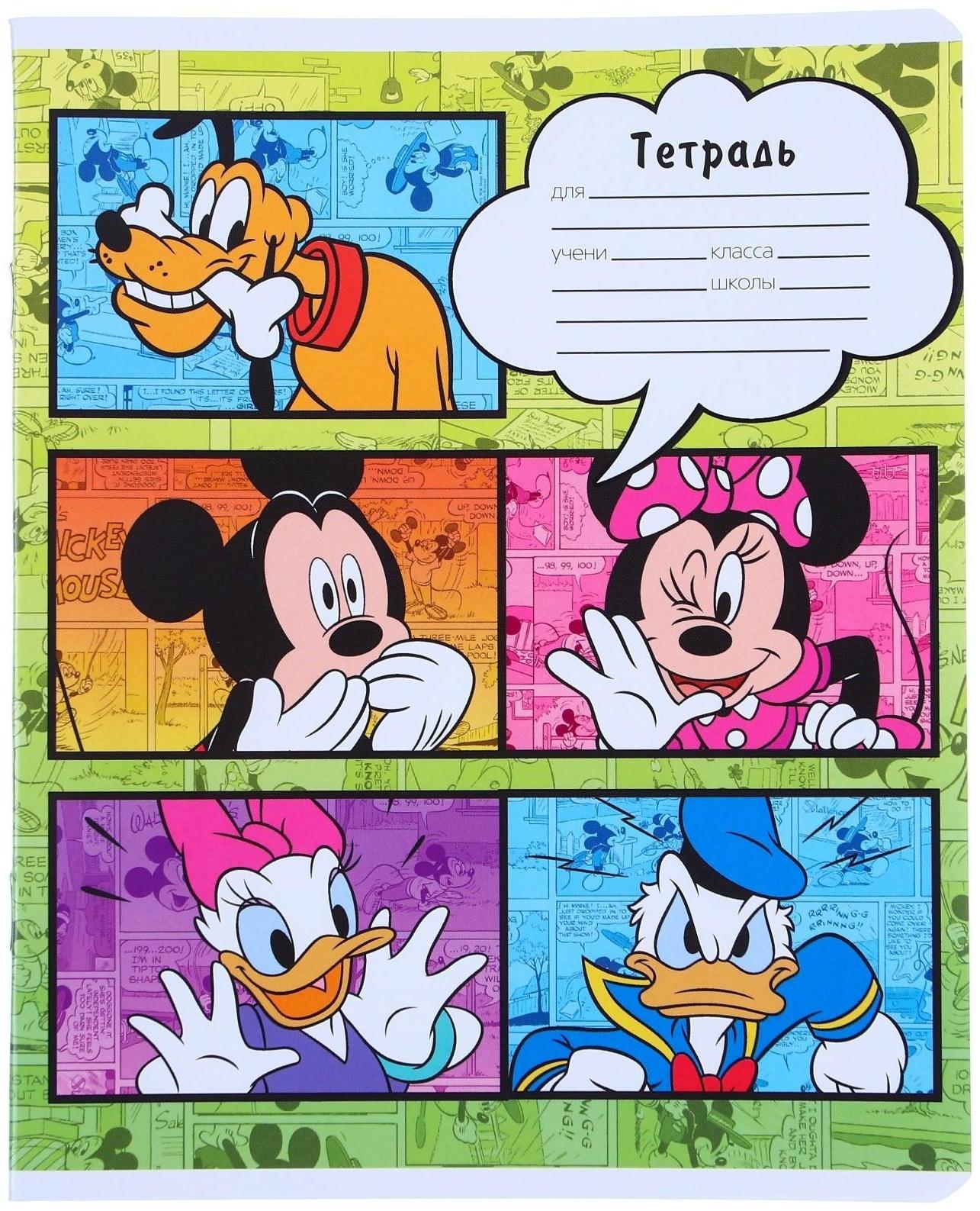 Тетрадь 24 листа, 5 видов, линейка,  мелованная бумага,Минни Маус / Микс 10 шт.