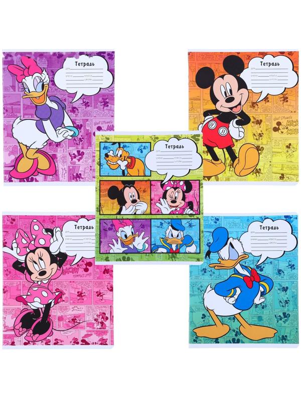 Тетрадь 24 листа, 5 видов, линейка,  мелованная бумага,Минни Маус / Микс 10 шт.