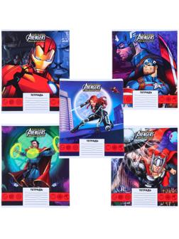 Тетрадь 24 листа, 5 видов , линейка, мелованная бумага, Мстители / Микс 10 шт.