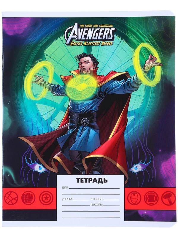 Тетрадь 24 листа, 5 видов , линейка, мелованная бумага, Мстители / Микс 10 шт.